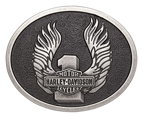 Harley-Davidson Men's Winged #1 Logo Belt Buckle, Antique Silver Finish