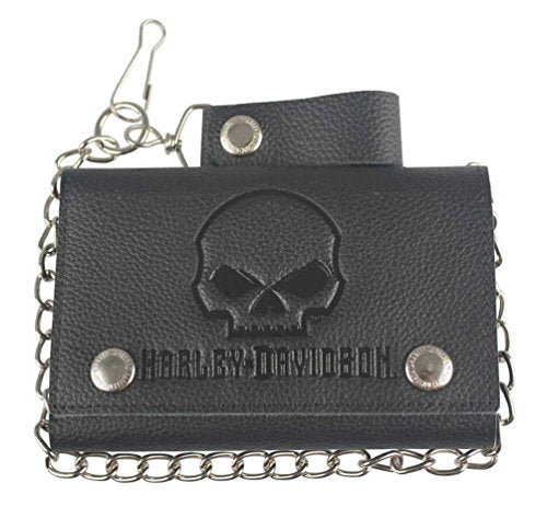 Harley-Davidson Men's Skull Embossed Trucker Tri-Fold Plus Wallet XML4719-BLACK