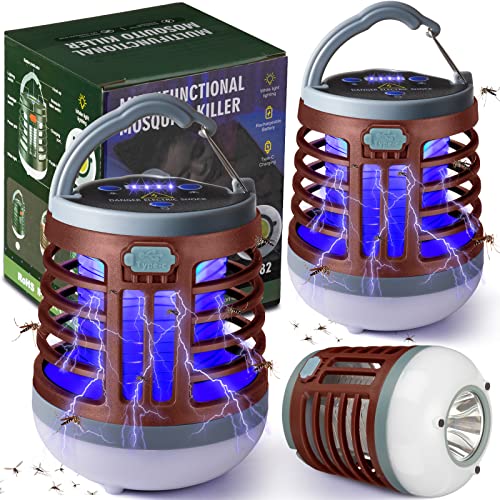 Kittmip 2 Pack 3 in 1 Bug Zapper USB Rechargeable Mosquito Killer Portable Waterproof Repellent Outdoor Indoor LED Lantern Camp Light SOS Emergency for Home, Camping, Backyard, Patio, Black