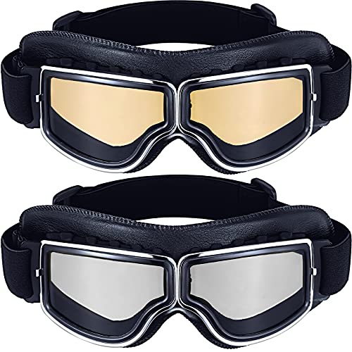 2 piezas de gafas de motocicleta estilo piloto vintage antiarañazos a prueba de polvo resistente al viento