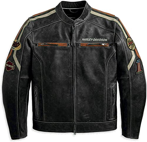 Chaqueta de cuero de vaca negra para motorista de motocicleta Vintage incinerador de conducción HD de malla Trenton desgastada para hombre