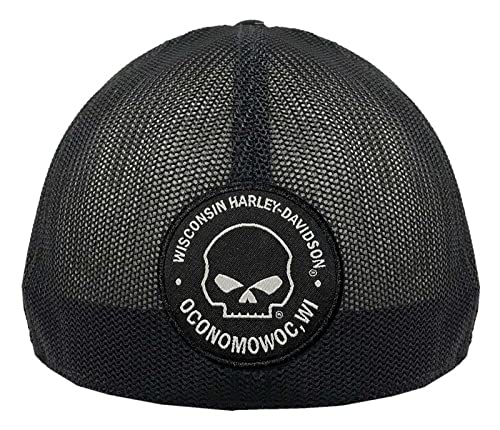 Harley-Davidson Men's Willie G Skull Logo Curved Brim Mesh Trucker Cap - Black