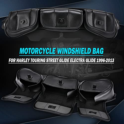 Bolsa para parabrisas de motocicleta de piel sintética con cierre magnético compatible con bolsas para parabrisas Harley Touring Street Glide Electra Glide 1996-2013