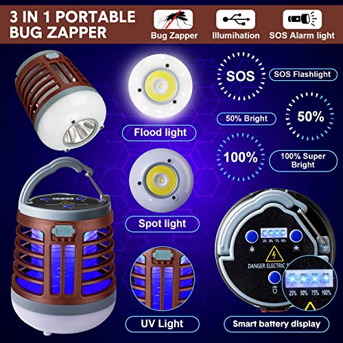 Kittmip 2 Pack 3 in 1 Bug Zapper USB Rechargeable Mosquito Killer Portable Waterproof Repellent Outdoor Indoor LED Lantern Camp Light SOS Emergency for Home, Camping, Backyard, Patio, Black