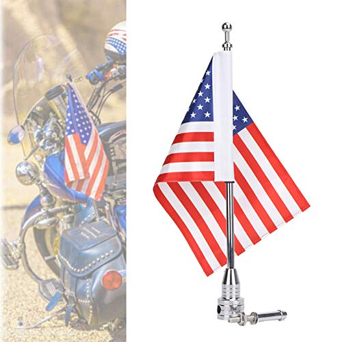 Motorcycle Flagpole Mount and American Flag - 6" x 9" Premium Double Sided USA Flag - Stainless Flag Pole Fixed Mount for 1/2" Tubular Luggage Racks for Harley Davidson Honda Goldwing Etc