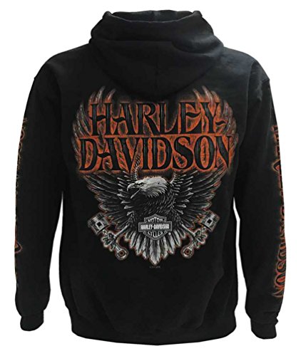Harley-Davidson Men's Eagle Piston Long Sleeve Full-Zip Hoodie, Black (L)