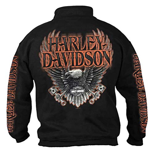 Harley-Davidson Men's Eagle Piston 1/4 Zip Cadet Pullover Sweatshirt, Black (XL)