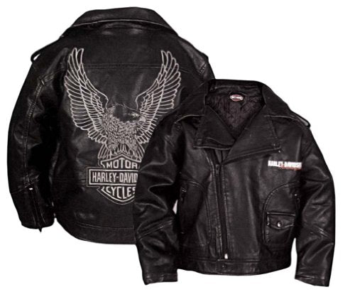 Harley-Davidson Little Boys' Upwing Eagle Biker campera de piel sintética Blk 0376074 (2T)