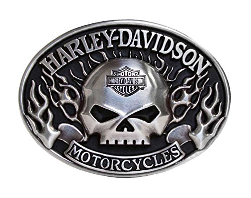 Harley-Davidson Mens Belt Buckle Immunity Flame Willie G Skull Silver HDMBU10409