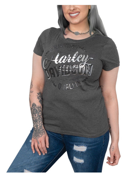 Harley-Davidson Women's Vibes Foiled Crew-Neck Short Sleeve T-Shirt - Gray (L), Harley Davidson