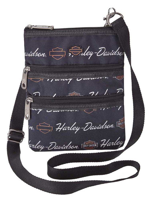 Harley-Davidson Women's Signature Cross-Body Crossbody Sling Purse - Black, Harley Davidson