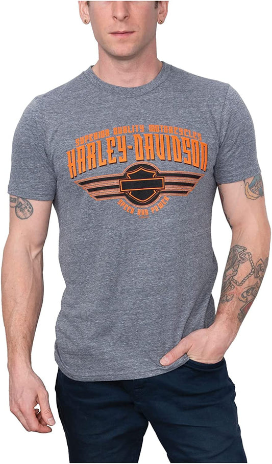 Harley-Davidson - Camiseta de manga corta con cuello redondo y mezcla suave para hombre, color gris