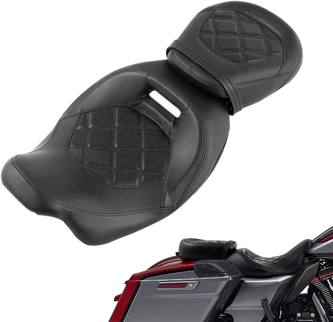 Asiento de cuero para pasajero de dos piezas de perfil bajo para Harley Touring Road King Street Glide Road Glide Electra Glide CVO 2009-2022