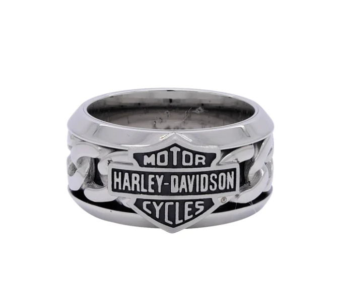Anillo de escudo y barra de cadena de acero Harley-Davidson para hombre